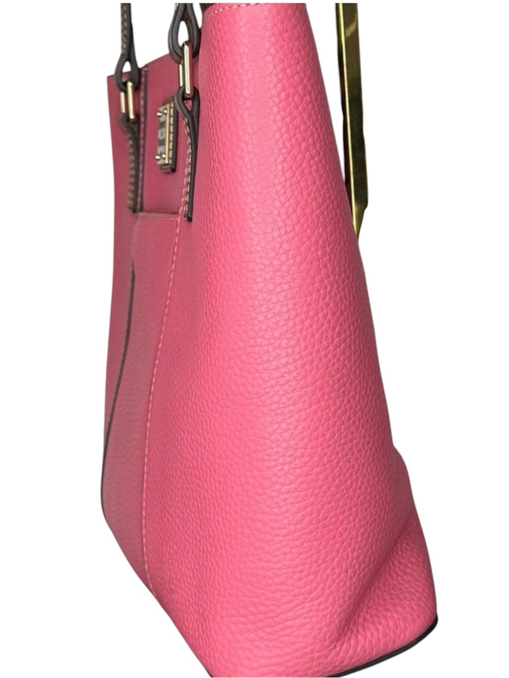 Dooney & Bourke Pink Pebble Leather Tote with Brown Straps and Logo Plaque - Picture 11 of 14